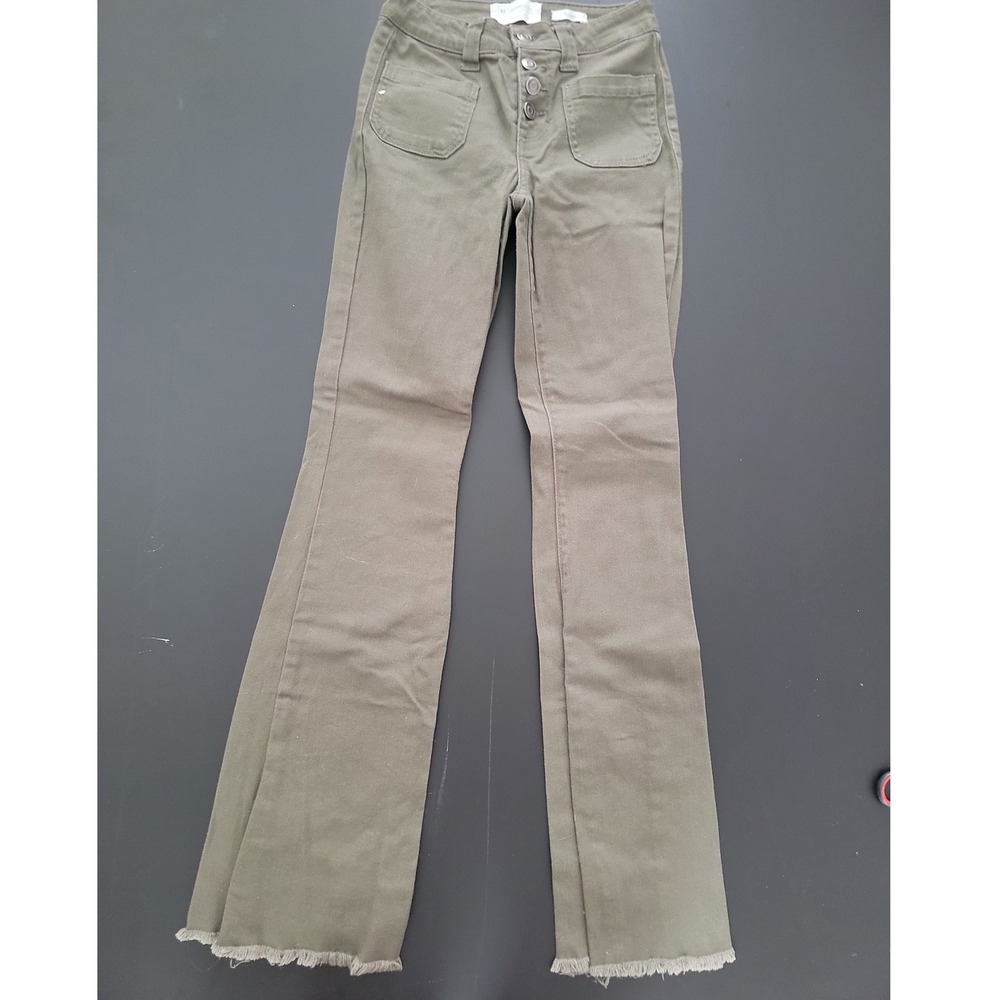 RE generation by Celebrity Pink Olive Green Flare Button Fly Pants Sz 1/25